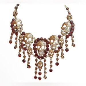 Natasha Couture Gold and Brown Skull Choker Necklace